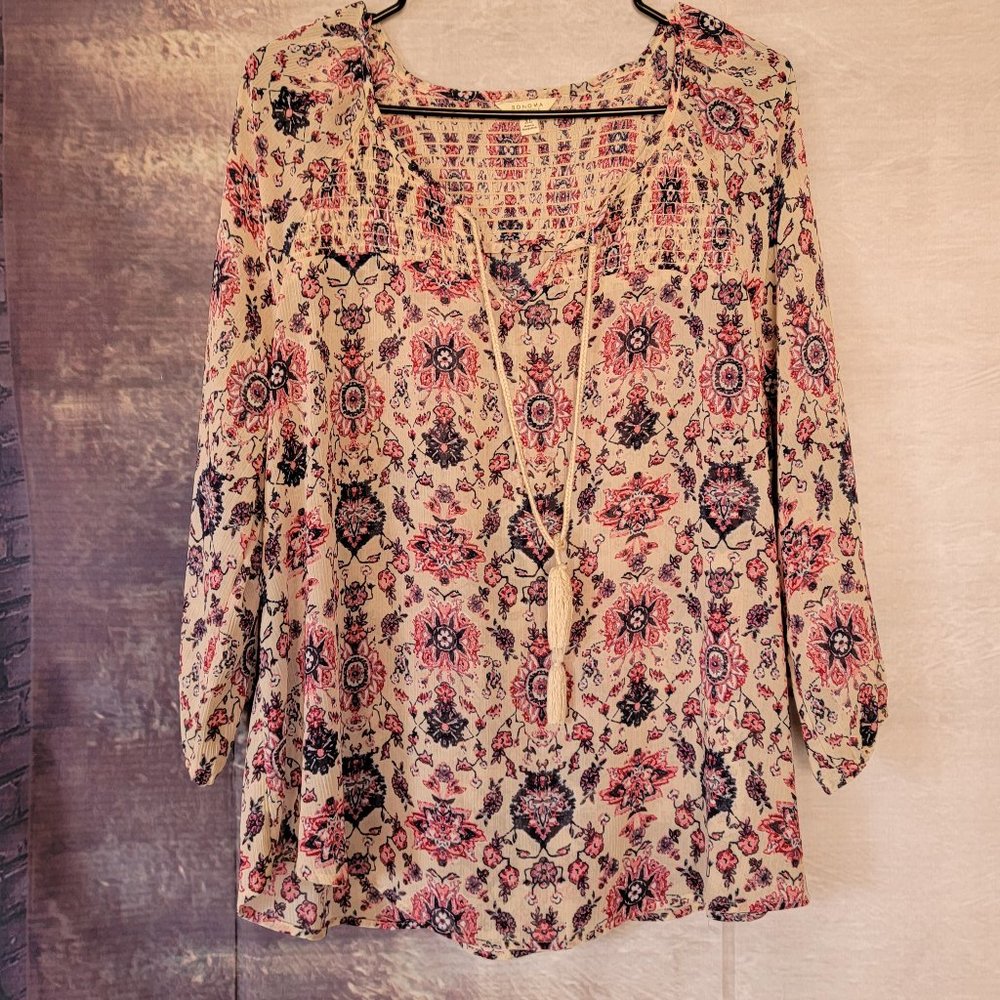 Floral Blouse with Tassels Sonoma Size XL Beautiful!